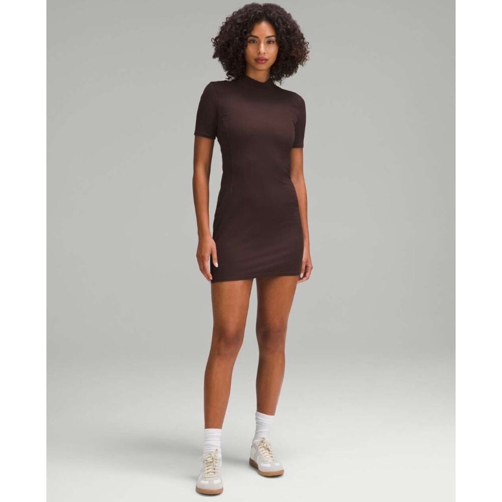 Lululemon Chocolate Brown Bodycon Mini Mockneck Dress All Aligned Ribbed SS M
